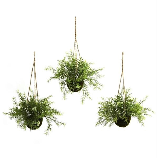 Nearly Natural Ruscus- Sedum and Springeri Han- ng Basket - Set of 3, 3PK 6742-S3 - main